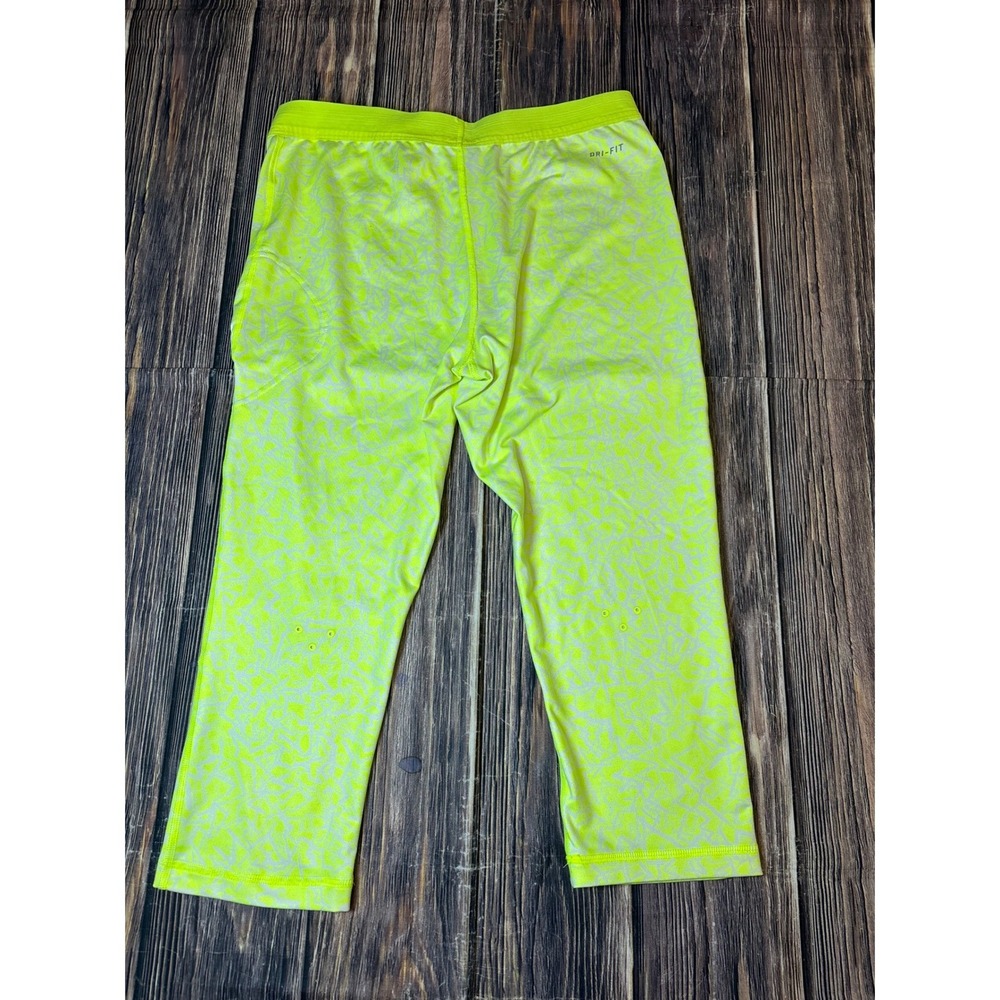 Nike Dri-FIT Leggings Womens S Neon Yellow White Geometric Print Capri 646194 - Picture 3 of 14